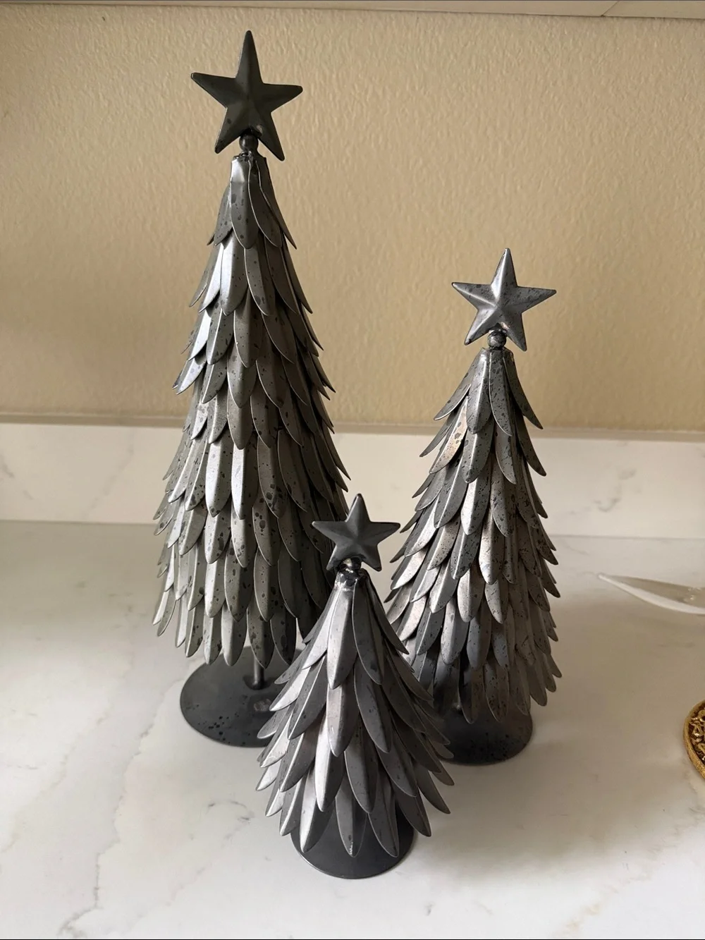 Pottery Barn Galvanized Metal Christmas Trees with Stars Set of 3
